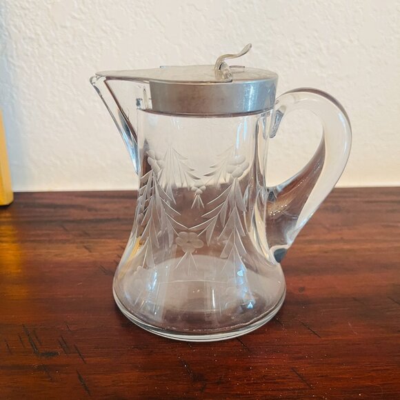 Antique Heisey Glass Syrup 1910 Victorian Hand Etch Cottagecore Colony Pat'D - Picture 7 of 9